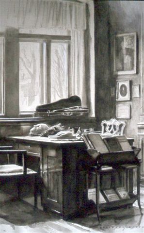 1957 AW Arbeitszimmer, Zeichnung von Adalbert Pilch
