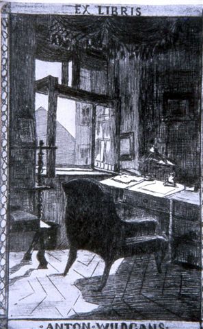 1905-1908, 82a, Lerchenfelderstr.3, Wien 8, Wohnstätte von Anton Wildgans, Zeichnung vom Arbeitszimmer