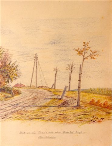 1915, 101, Zeichnung von Anton Wildgans, Mönichkirchen, Friedhofstrasse